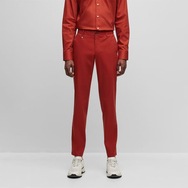 Mens BOSS C-Genius Trousers in red.- Zip fly and button fastening.- Side waistband adjusters.- Belt loops.- Slim fit.- 96% Cotton  4% Elastane- Ref: 50496128612