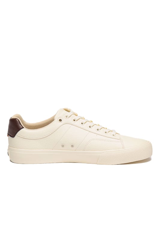 Boss Aiden_tenn_grltp Trainer Natural
100% Leather uppers in a shade of off-white with a contrast Brown heel panel and piping. Subtle embossed BOSS logo sits to the side, these are a timeless pair of trainers that can be easily dressed up or down, integrating effortlessly into any gents wardrboe.

100% Leather Upper
Cupsole construction
Style - 50522833