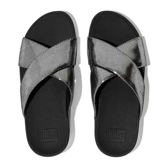 Fitflop Lulu Lustra Cross Sliders サンダル Women's Fit Flop Lulu Lustra Cross Sliders in Black