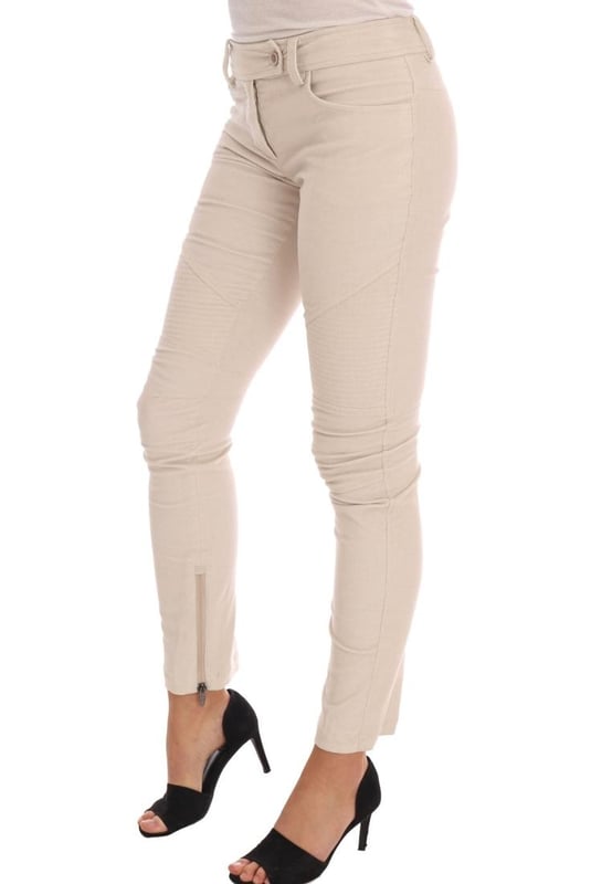 Brand: Ermanno Scervino
  Style: Cropped skinny slim fit
  Material: 97% cotton 3% elastane Corduroy
  Color: Beige
  Made in Italy
  Logo details
  Gender: Women