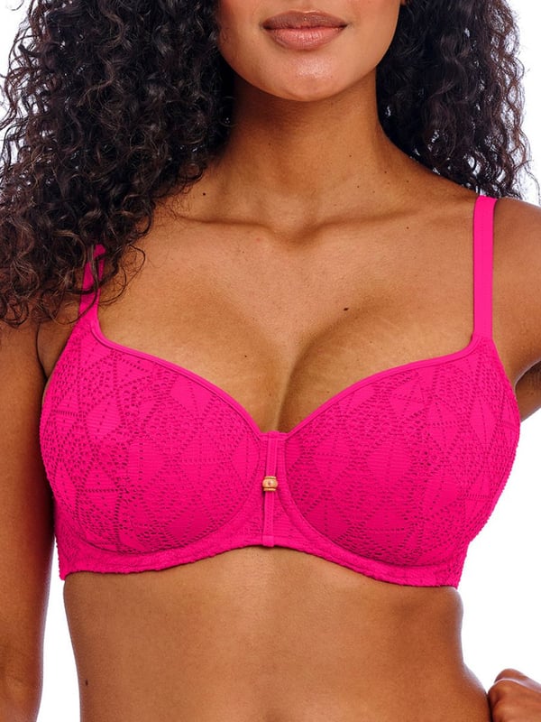 Freya Nomad Nights Sweetheart Bikini Top. With light padding, crochet overlay and adjustable straps. This product is recommended as hand wash only.