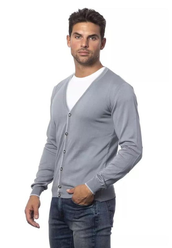 Gray Cotton Cardigan
  Crafted from high
  quality cotton
  Comfortable and stylish fit
  Versatile gray color
  Perfect for layering or wearing on its own
  Suitable for both formal and casual occasions
  Adds a touch of sophistication to any outfit
  A must
  have wardrobe staple for men
Material: 100% Cotton