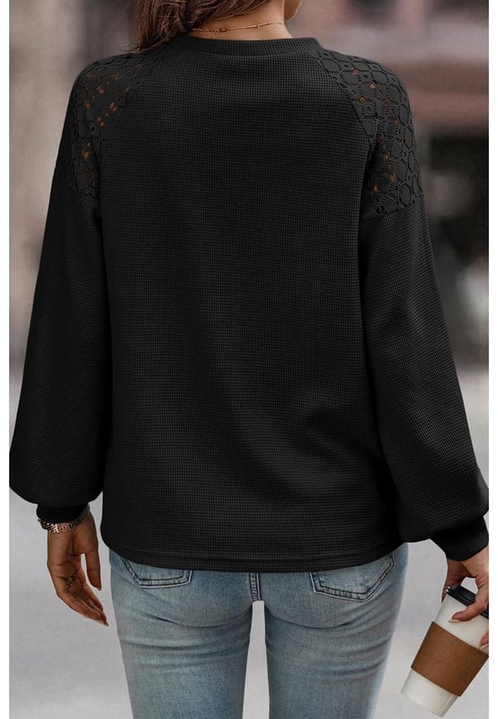 Unisex black lace pullover
  Long sleeves
  Textured fabric adds depth
  Suitable for both men and women
Material: 95% Polyester 5% Elastane