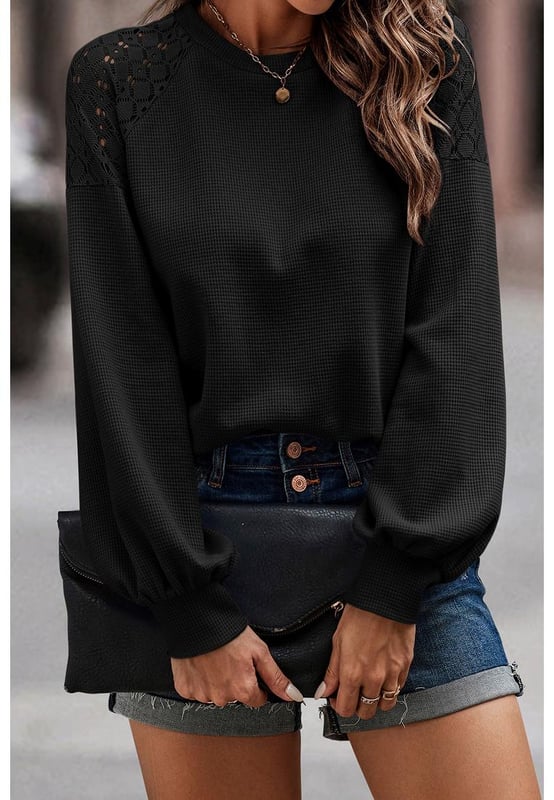 Unisex black lace pullover
  Long sleeves
  Textured fabric adds depth
  Suitable for both men and women
Material: 95% Polyester 5% Elastane