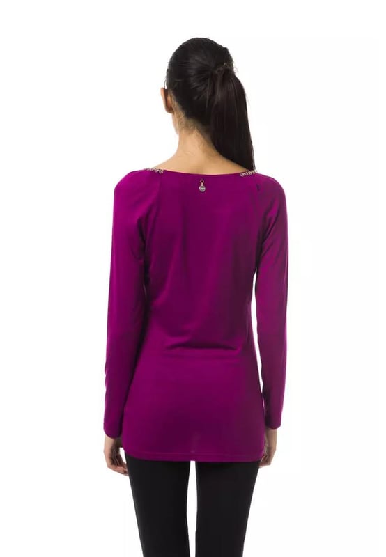 Purple Viscose Tops & T
  Shirt
  Open round neck design
  Long sleeves
  Soft and comfortable viscose fabric
  Versatile and stylish
  Perfect for casual and formal occasions
  Pair with jeans or a skirt for a chic look
  Must
  have addition to any womans wardrobe
Material: 95% Viscose 5% Elastane