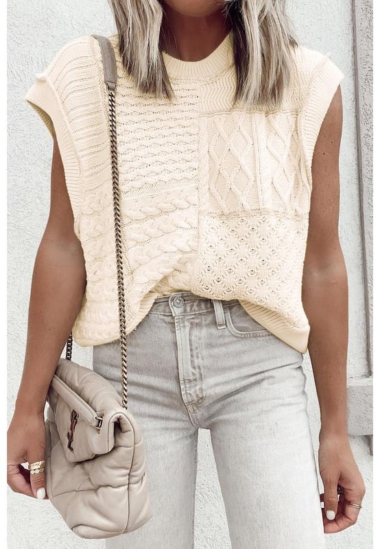 Suéter sin mangas de punto trenzado en color beige con aberturas de sisa estilo dolman Cool y clásico  
Ropa de punto sin mangas adecuada para clima cálido  
Diseño holgado y relajado con aberturas de sisa caídas  
De calidad fina y no se deformará fácilmente  
Elegante con diversos diseños  
Perfecto para camisetas de dropshipping  
Consulta la tabla de tallas (CM) y la tabla de tallas (INCH) a continuación para encontrar el ajuste perfecto  
Género: Otro  
Material: 60% algodón 40% acrílico