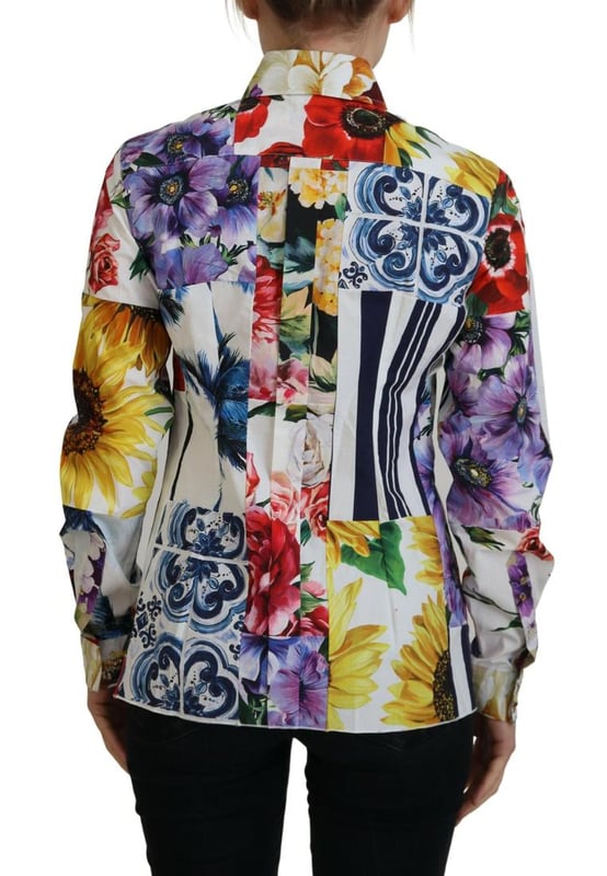 Brand new with tags
  100% Authentic Dolce & Gabbana
  Floral collared long sleeves top
  Made in Italy
  Multicolor floral print
  Button front closure
  Logo details
  Material: 100% Cotton
  Gender: Women