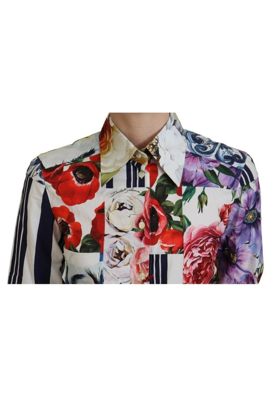 Brand new with tags
  100% Authentic Dolce & Gabbana
  Floral collared long sleeves top
  Made in Italy
  Multicolor floral print
  Button front closure
  Logo details
  Material: 100% Cotton
  Gender: Women