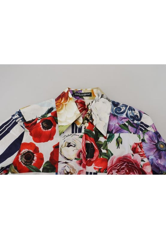 Brand new with tags
  100% Authentic Dolce & Gabbana
  Floral collared long sleeves top
  Made in Italy
  Multicolor floral print
  Button front closure
  Logo details
  Material: 100% Cotton
  Gender: Women