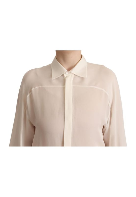 Marca: DSQUARED2.
  Color: Blanco roto.
  Material: 100% seda.
  Mangas largas.
  Blusa con cuello.
  Cierre de boton.
  Sutiles detalles del logotipo.