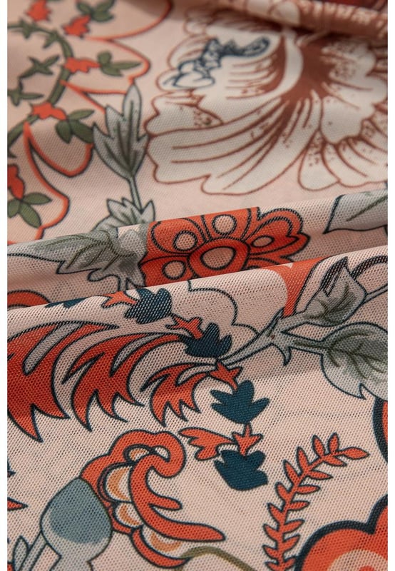 Orange floral print design
  Deep V neck for an elegant neckline
  Front knot detail adds style
  Trendy bell sleeves for a romantic touch
  High elasticity for comfort
  Available in sizes S to XL
Material: 95% Polyester 5% Elastane