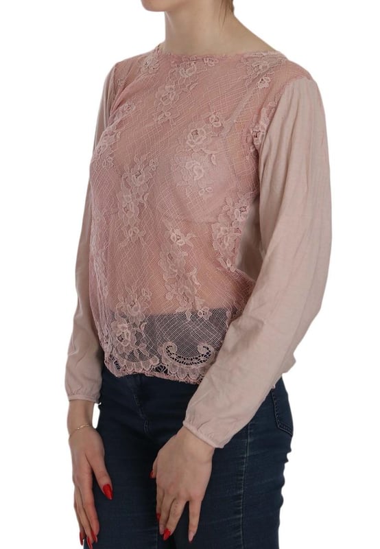 Brand: PINK MEMORIES
  Color: Pink Lace
  Model: Boat Neck See Through Long Sleeve Blouse
  Material: 100% Cotton
  Button closure
  Logo details
  Gender: Women
