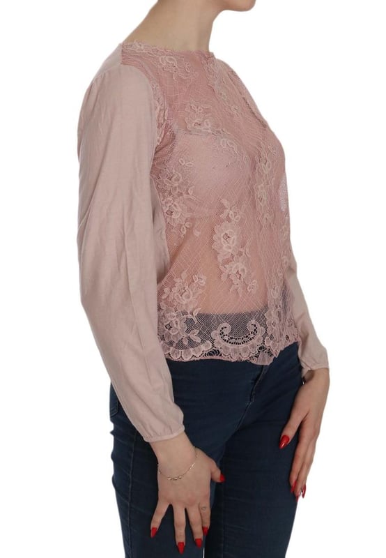 Brand: PINK MEMORIES
  Color: Pink Lace
  Model: Boat Neck See Through Long Sleeve Blouse
  Material: 100% Cotton
  Button closure
  Logo details
  Gender: Women