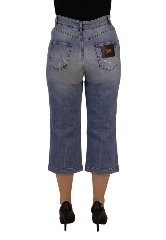 Brand: Dolce & Gabbana
  Material: 98% Cotton 2% Elastane
  Color: Blue
  Style: High Waist Skinny Denim
  Closure: Zipper
  Design: Logo details