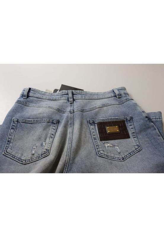Brand: Dolce & Gabbana
  Material: 98% Cotton 2% Elastane
  Color: Blue
  Style: High Waist Skinny Denim
  Closure: Zipper
  Design: Logo details