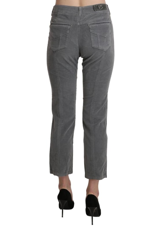 Brand: Ermanno Scervino
  Material: 97% Cotton 3% Elastane
  Color: Gray
  Style: Mid Waist Cropped Trouser
  Closure: Zipper
  Details: Logo
  Made in Italy