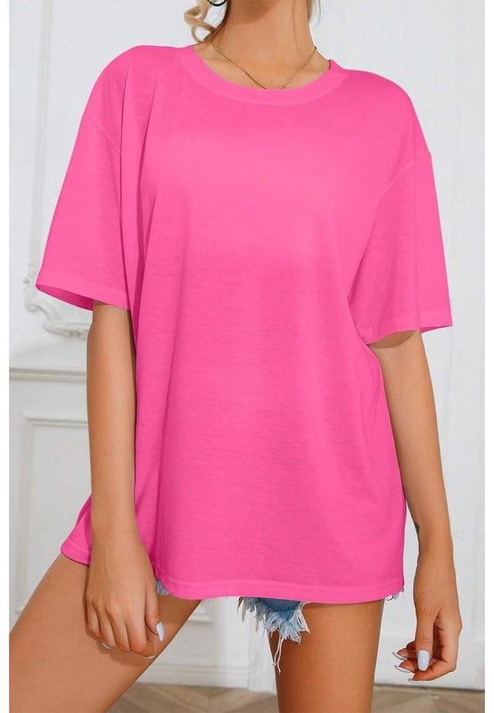 Bright Pink SUNSHINE ON MY MIND Graphic Tee
  Baggy T
  shirt with dropped shoulders and loose cut
  Colorful SUNSHINE ON MY MIND pattern on the back
  Versatile style pairs effortlessly with jeans shorts or a skirt
  Available in all stylish styles
  Size chart available to choose the right size
  Designed for both men and women
Material: 95% Cotton 5% Polyester