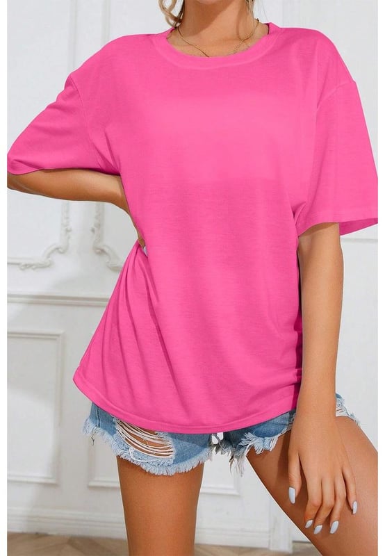 Bright Pink SUNSHINE ON MY MIND Graphic Tee
  Baggy T
  shirt with dropped shoulders and loose cut
  Colorful SUNSHINE ON MY MIND pattern on the back
  Versatile style pairs effortlessly with jeans shorts or a skirt
  Available in all stylish styles
  Size chart available to choose the right size
  Designed for both men and women
Material: 95% Cotton 5% Polyester
