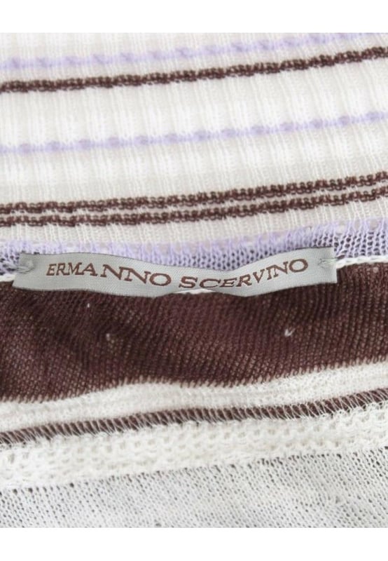 Brand: Ermanno Scervino
  Style: Striped V
  Neck Knit Top with Lace Hem
  Material: Rayon blend
  Color: Multicolor
  Neckline: V
  neck
  Details: Lace hem
  Logo details
  Gender: Women