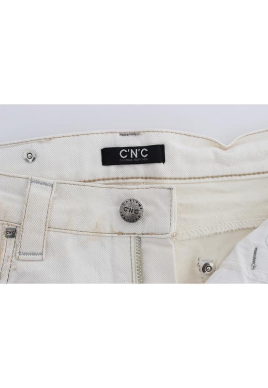 CoSTUME NATIONAL CNC Jeans
  Slim Fit
  Color: White
  Material: 97% Cotton 3% Other Fibers
  Fly: Zipper and button
  Logo details