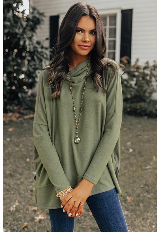 Luxueuze Jungle Groen kleur  
Veelzijdig ontwerp van de Cowl Neck Shift Tunic Top  
Flatterende en comfortabele pasvorm  
Hoge  
kwaliteit duurzame materialen  
Unisex stijl