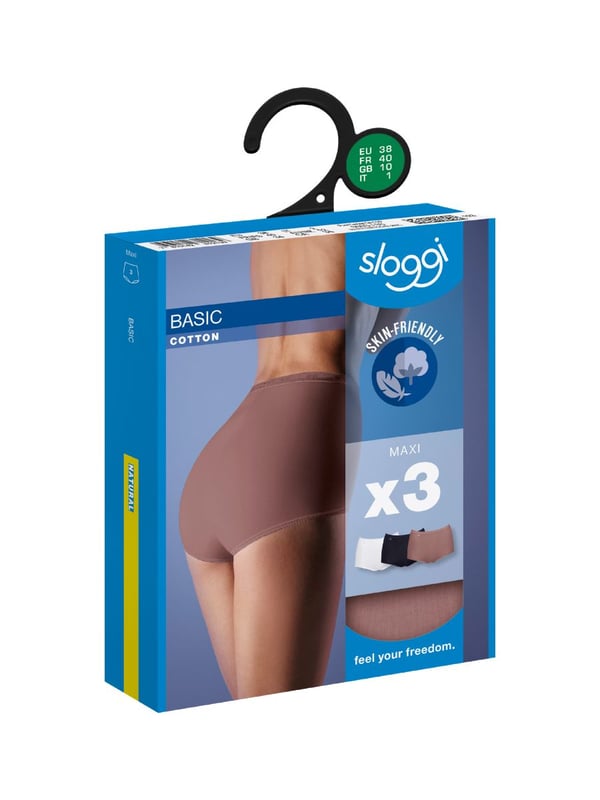 Sloggi Basic+ Maxi Brief. 3 Pack. Product is made of 95% Cotton, 5% Elastane and is machine washable.