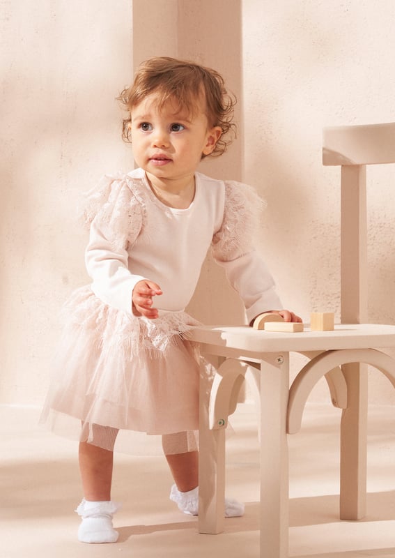 Get ready to capture precious moments with your little one in this charming lace ruffle set. Featuring a super soft jersey body adorned with delicate lace frill and a twirl-tastic tutu. Adorbs.