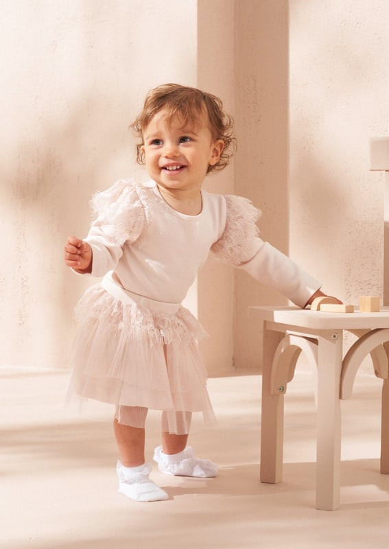 Get ready to capture precious moments with your little one in this charming lace ruffle set. Featuring a super soft jersey body adorned with delicate lace frill and a twirl-tastic tutu. Adorbs.