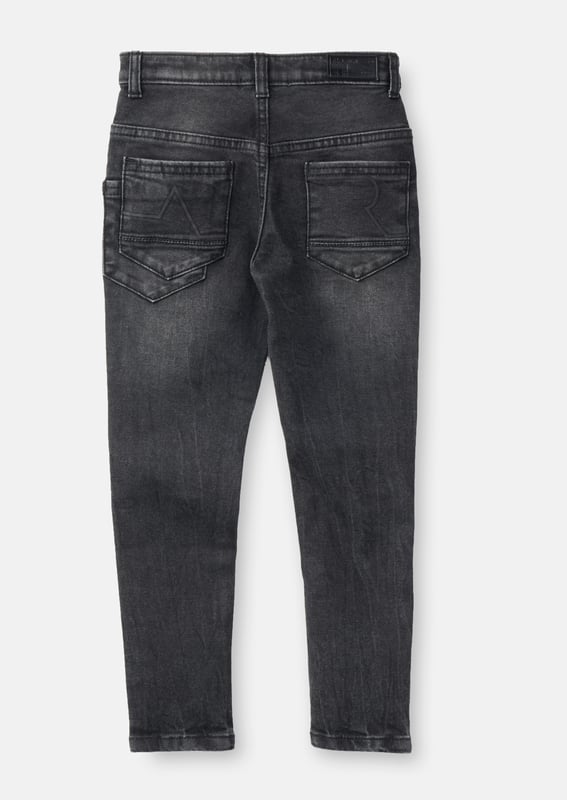 Perfect for any kind of plan. you can always count on these black washed skinny jeans. Super soft denim with an added comfort stretch and adjustable waist. With distressed detail. mock selvedge seam. branded back waist plaster and printed inside waistband add all the detail.. Angel & Rocket cares – made with fairtrade cotton. About me: 80% cotton 18% polyester 2% elastane. Look after me: think planet. machine wash at 30c.