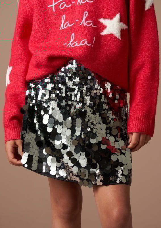 No need for a disco ball at their next party. our new sequin skirt will be shimmering and shining all night long! Cut into an A-line silhouette and featuring a fabulous mix of multi sized sequins. fastened with a discreet side zip. Step into party season in style.