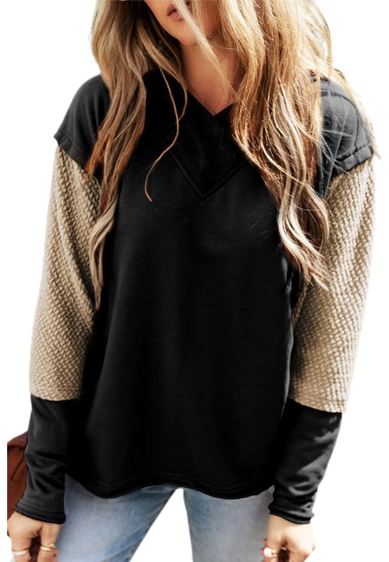 Black Contrast Sleeves Patchwork Colorblock Hoodie
  Trendy and comfortable design
  High
  quality material
  Colorblock design
  Contrasting sleeves
  Unisex design