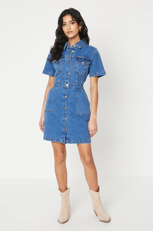 Petite Denim Short Sleeve Mini Dress