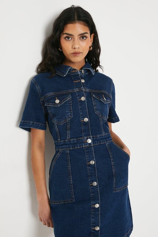 Petite Denim Short Sleeve Mini Dress