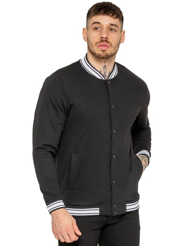 The Enzo Milano Men's Bomber Jacket combines classic style with modern comfort. Designed in a regular fit, it features a stretch fabric for ease of movement and all-day comfort. The contrast-tipped ribbed collar and cuffs add a stylish touch, while the popper fastening ensures easy wear. With two practical pockets and ribbed trims for a snug fit, this versatile jacket is perfect for any casual or smart-casual look.(35)