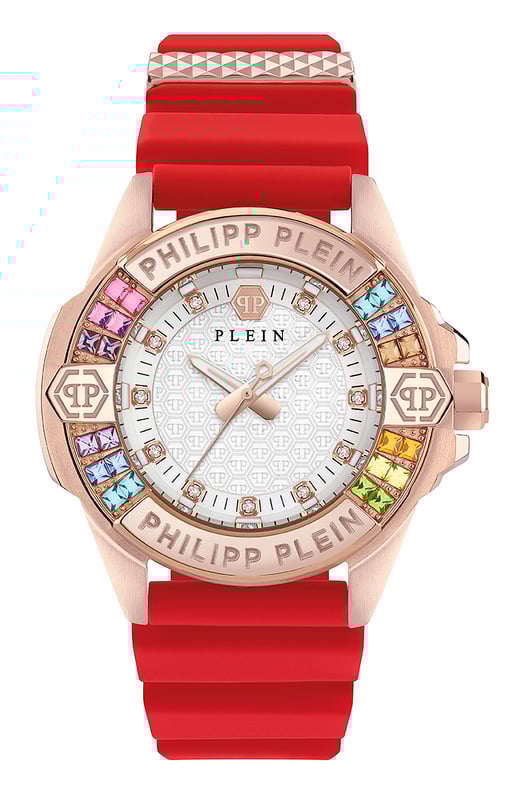 This Philipp Plein Plein Majesty Analogue Watch for Women is the perfect timepiece to wear or to gift. It's Rose Gold 38 mm Round case combined with the comfortable Red Silicone watch band will ensure you enjoy this stunning timepiece without any compromise. Operated by a high quality Quartz movement and water resistant to 5 bars, your watch will keep ticking. The Plein Majesty is ready to conquer the feminine universe. This Analogue watch has a function: Luminous Hands High quality 19 cm length and 20 mm width Red Silicone strap with a Buckle Case diameter: 38 mm,case thickness: 9.5 mm, case colour: Rose Gold and dial colour: White
