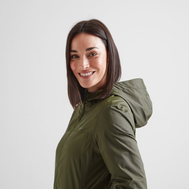 With waterproof fabric, fully taped seams and a water-repellent coating for good measure, this packaway jacket will definitely keep you dry. Inside is fully lined with a soft mesh on the body and smooth taffeta in the sleeves so your arms slide in easily. It's breathable so you don't get clammy and it keeps out the most blustery Yorkshire wind. The hood and hem can be tightened to keep out draughts and when you're back indoors the whole thing packs down into its own little matching mesh bag.  A shaped cut looks flattering on and it's finished with our 'Truth Over Glory' branding on the chest.
