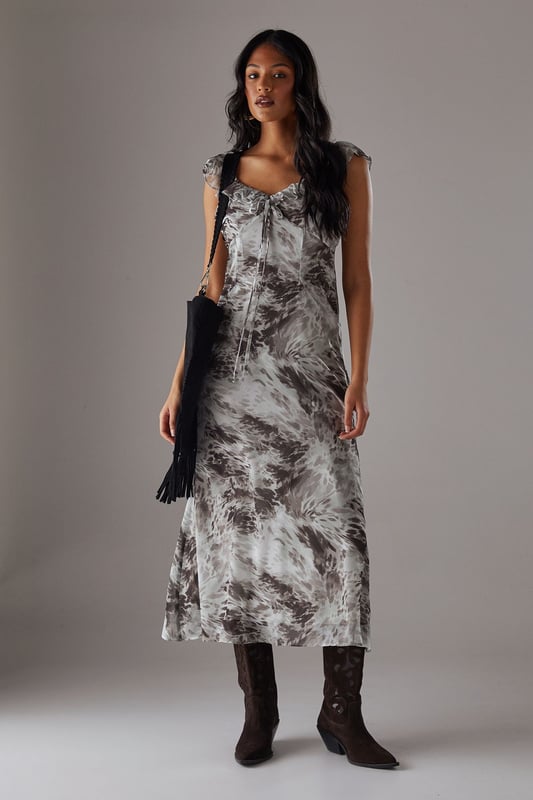 Chiffon Ruffle Double layer Midi Dress