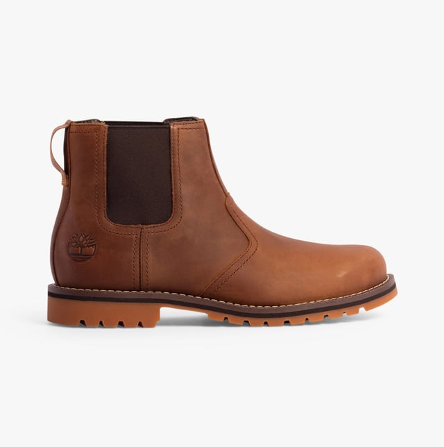 Timberland LARCHMONT Mens Boots Saddle Upper Material: LeatherLining Material: TextileSole Material: RubberClosure/Fastening: Pull-OnFeatures: Comfort,Elasticated Side PanelHeel Type: BlockToe Shape: RoundShoe Width: RegularItem Weight: 0.45 KGHeel Height: Low (2.5-4.9cm)Shoe Shaft Height: AnkleBoot Style: Chelsea BootsGift Boxed: NoProduct Code: TB1A2NGYF131