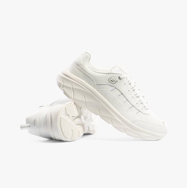 Skechers Skechers 150106/WSL D'LUX WALKER 2.0-GOLDEN STEP Womens Trainers White/Silver Upper Material: LeatherLining Material: TextileSole Material: RubberClosure/Fastening: Lace-UpFeatures: Comfort,Memory FoamToe Shape: RoundShoe Width: RelaxedItem Weight: 0.45 KGHeel Height: Low (2.5-4.9cm)Shoe Shaft Height: Low TopTrainer Style: CasualGift Boxed: NoProduct Code: 150106/WSL