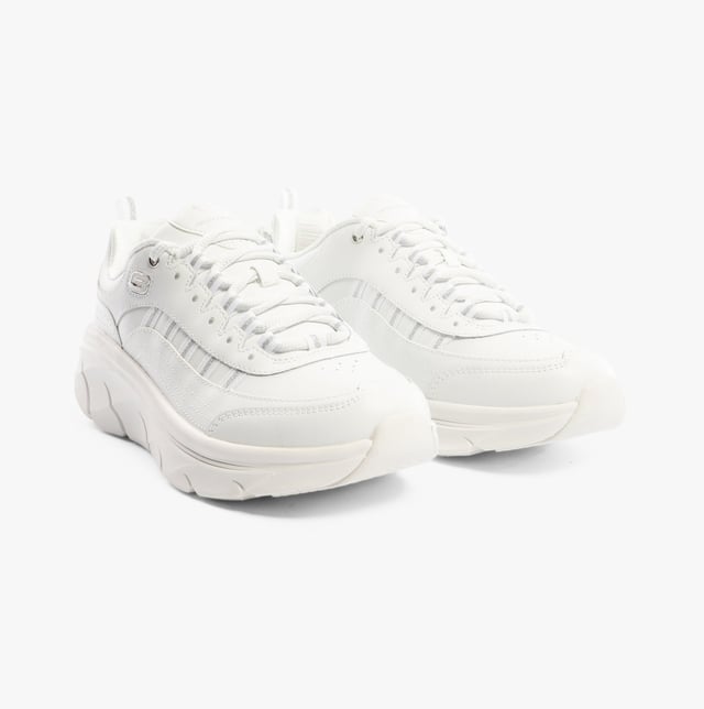 Skechers Skechers 150106/WSL D'LUX WALKER 2.0-GOLDEN STEP Womens Trainers White/Silver Upper Material: LeatherLining Material: TextileSole Material: RubberClosure/Fastening: Lace-UpFeatures: Comfort,Memory FoamToe Shape: RoundShoe Width: RelaxedItem Weight: 0.45 KGHeel Height: Low (2.5-4.9cm)Shoe Shaft Height: Low TopTrainer Style: CasualGift Boxed: NoProduct Code: 150106/WSL