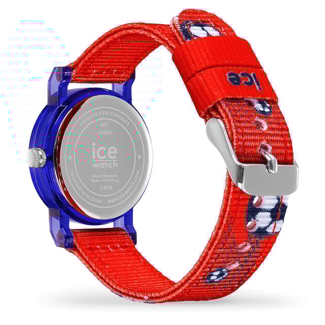 This Ice Watch Ice Learning - Red Football Analogue Watch for Boys is the perfect timepiece to wear or to gift. It's Blue 28 mm Round case combined with the comfortable Red Nylon watch band will ensure you enjoy this stunning timepiece without any compromise. Operated by a high quality Quartz movement and water resistant to 3 bars, your watch will keep ticking. Discover ICE time learning, the watch designed to make learning the time easy and fun for kids. High quality 17 cm length and 14 mm width a Red Nylon strap with a Buckle Case diameter: 28 mm,case thickness: 8 mm, case colour: Blue and dial colour: Red