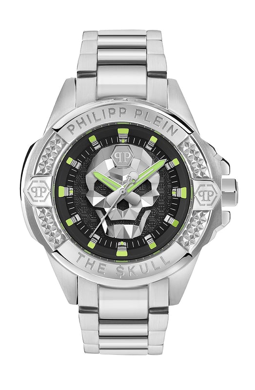 This Philipp Plein The $kull Analogue Watch for Men is the perfect timepiece to wear or to gift. It's Silver 44 mm Round case combined with the comfortable Silver Stainless steel watch band will ensure you enjoy this stunning timepiece without any compromise. Operated by a high quality Quartz movement and water resistant to 5 bars, your watch will keep ticking. The forever bestseller of the Maison, the $kull comes back onto the scene for SS25, smoking hot. High quality 21 cm length and 22 mm width Silver Stainless steel strap with a Deployment clasp Case diameter: 44 mm,case thickness: 14.4 mm, case colour: Silver and dial colour: Black