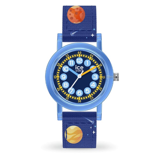 This Ice Watch Ice Learning - Blue Space Analogue Watch for Boys is the perfect timepiece to wear or to gift. It's Blue 28 mm Round case combined with the comfortable Blue Nylon watch band will ensure you enjoy this stunning timepiece without any compromise. Operated by a high quality Quartz movement and water resistant to 3 bars, your watch will keep ticking. Discover ICE time learning, the watch designed to make learning the time easy and fun for children. High quality 17 cm length and 14 mm width a Blue Nylon strap with a Buckle Case diameter: 28 mm,case thickness: 8 mm, case colour: Blue and dial colour: Blue