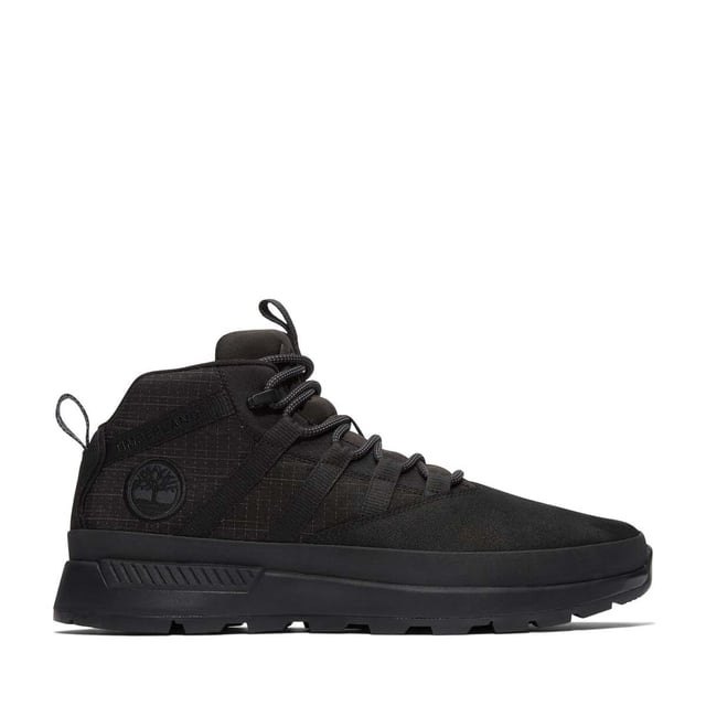 Mens Timberland Euro Trekker Low Lace-Up Trainers in black.- ReBOTL™ fabric upper.- Lace fastening.- Pull tab.- Timberland branding.- Compression molded EVA blend foam sole.- Lightweight OrthoLite® foam footbed.- Rubber Sole Brush.- Ref: 0A5UWW0011