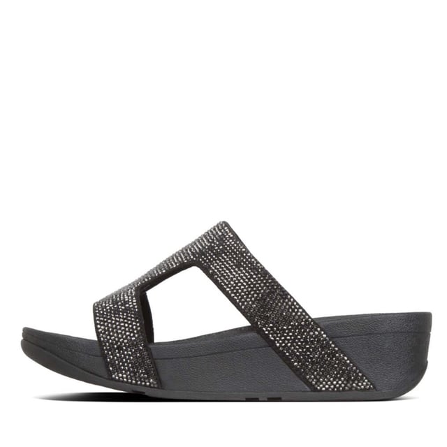 Dames Fit Flop Marli Sliders in Zwart Gemaakt van zachte stof versierd met glinsterende microkristallen in een flatterend H-bar ontwerpSlip on silhouetteMicrowoobbleboard tussenzoolKleur: BruinBovenstuk: MicrofiberVoering: MicrovezelZool: Slipvast Rubber