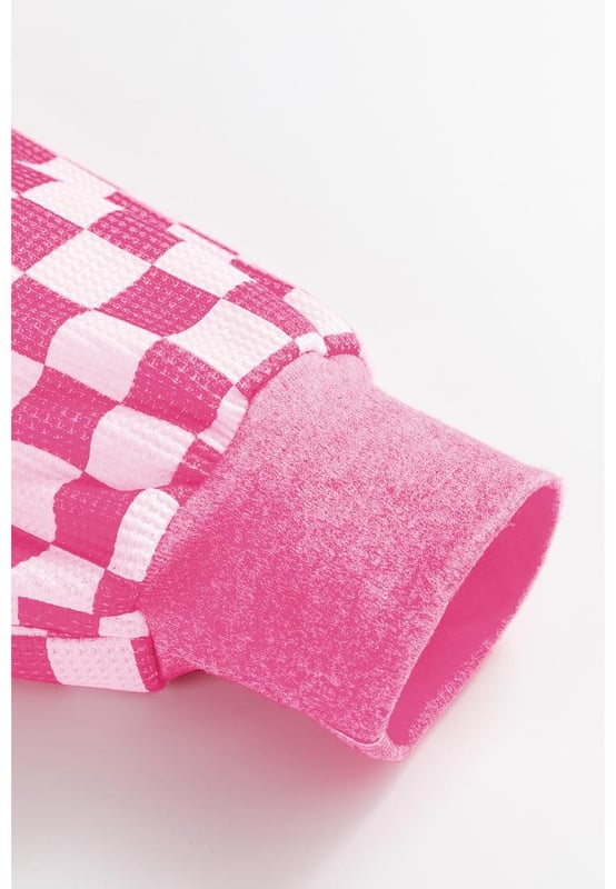Distinctive checkerboard and striped mixed pattern
  Unique patchwork details
  Voluminous lantern sleeves for a dramatic flair
  High
  low hem and chest pocket for added detail
  Comfortable fit for casual and daily wear
Material: 100% Polyester