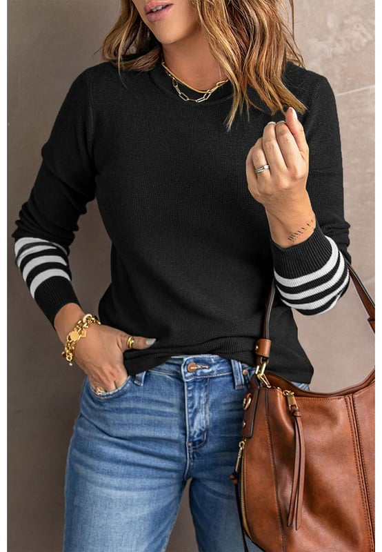 Premium quality fabric
  Black Striped Sleeves
  Plain Knit design
  Comfortable and stylish
  Versatile and perfect for any occasion
Material: 50% Viscose 28% Polyester 22% Polyamide