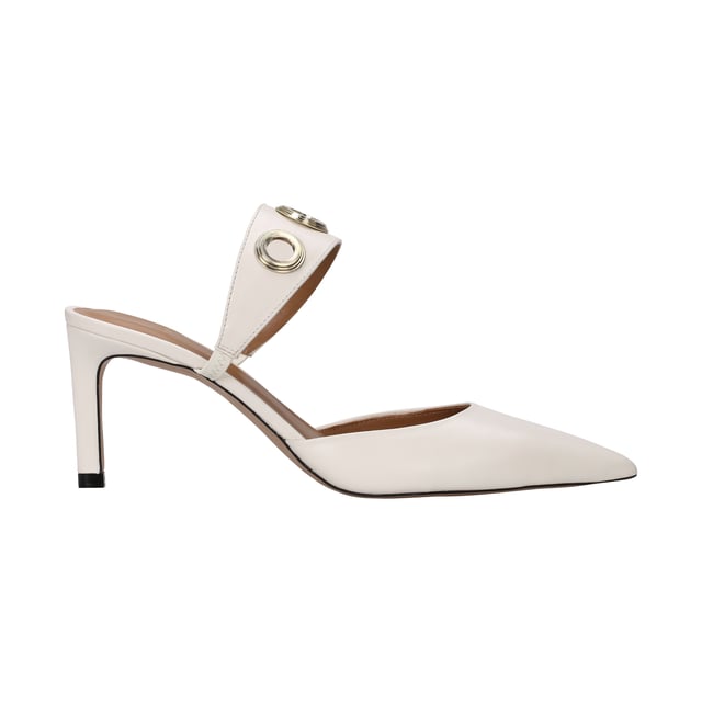New Janet mule in calf leather. Feminine mule with 70 slim high heel. Eyelets detail with BOSS logo on the upper to create a seasonal story with accessories and other styles.