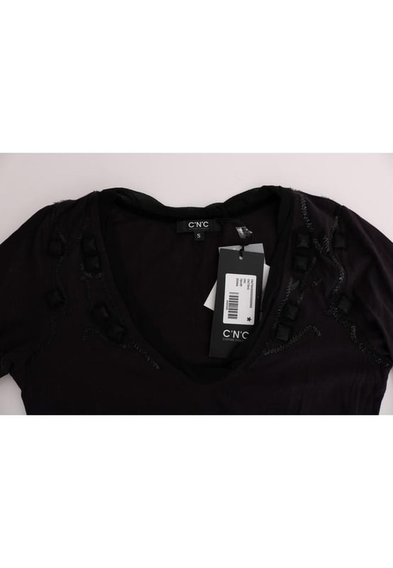 Brand: C&#8217;N&#8217;C COSTUME NATIONAL
  Style: V
  neck blouse t
  shirt
  Color: Purple
  Material: 48% cotton 48% modal 4% silk
  Logo details
  Brand new with tags