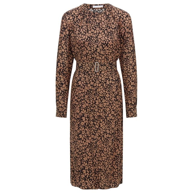 Women's Boss Dibanora2 Dress. This BOSS blouse dress is crafted from pure silk and features a tailored fit. It features an all-over pattern, a full-length button placket, a waist belt, and sports cuffs.- Pure silk.- Tailored cut.- Allover pattern.- Round neck.- Continuous button placket.- Waist belt.- Sports cuffs.- Opaque underdress. Material: 100% Silk. Ref: 50459655960.